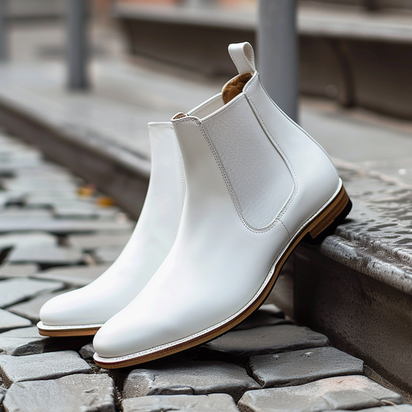 White Leather Belgrave Slip-On Chelsea Boots - Summer 2024 Collection
