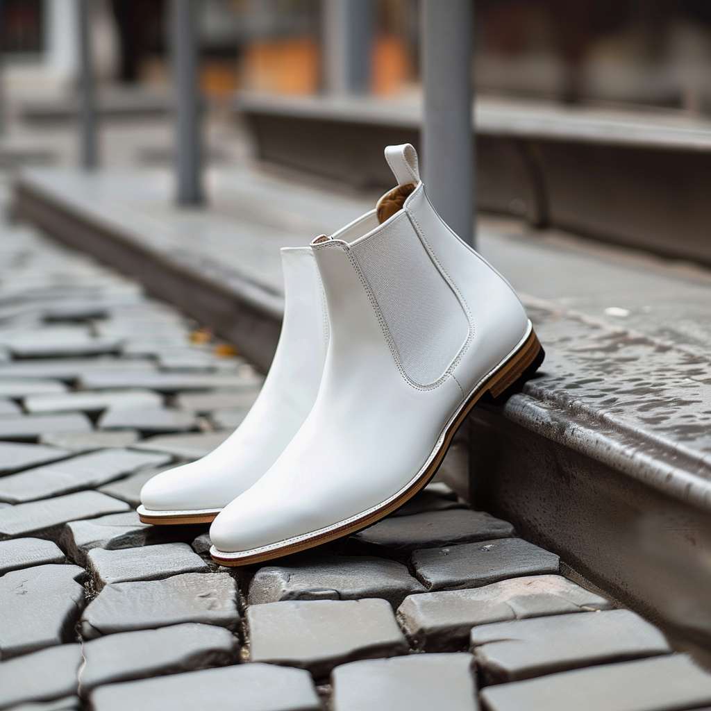 White Leather Belgrave Slip On Chelsea Boots Summer 2024 Collection