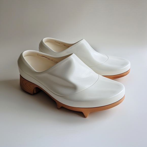 White Leather Relaxed Stride Mule Loafers With Honey Sole  - Summer 2024 Collection