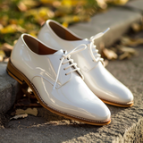 White Leather Alabaster Accent Derby Oxfords - Summer 2024 Collection