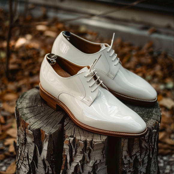 White Leather Alabaster Accent Derby Oxfords - Summer 2024 Collection