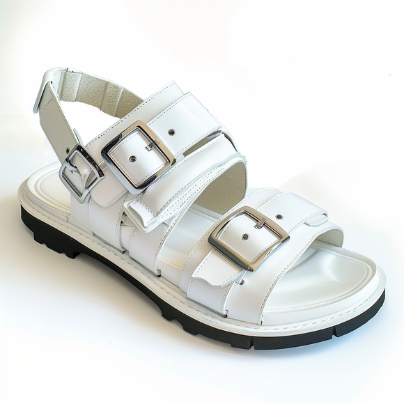 White Leather Xenia Slip On Buckle Sandal - Summer 2024 Collection
