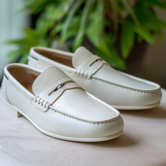 White Leather Urban Chic Slip-On Loafers - Summer 2024 Collection
