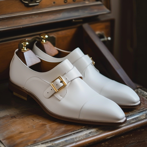 White Leather Friar's Fashion Monk Straps Shoes