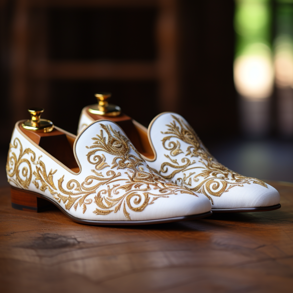 White Velvet Hand Work Zardozi Peshawari Loafers | Wedding Shoes for Groom | Shoes for Haldi Mehendi Sangeet