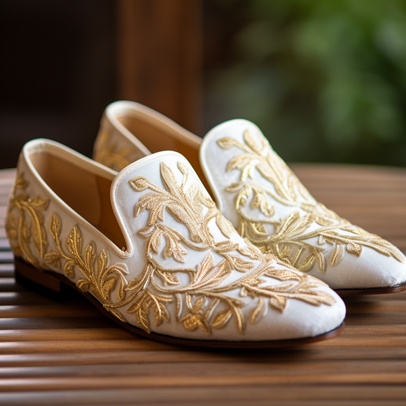 Height Increasing White Velvet Hand Work Zardozi Peshawari Loafers | Wedding Shoes for Groom | Shoes for Haldi Mehendi Sangeet
