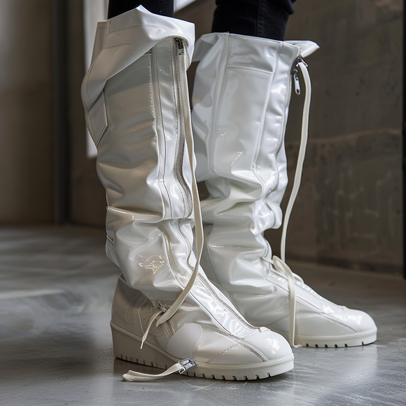 White Leather FastenFlex Slip On Long Zipper Western Cowboy Boots - Summer 2024 Collection