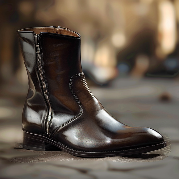 Brown Leather Zip Trek Zipper Boots with Pointed Toe Cap - Summer 2024 Collection