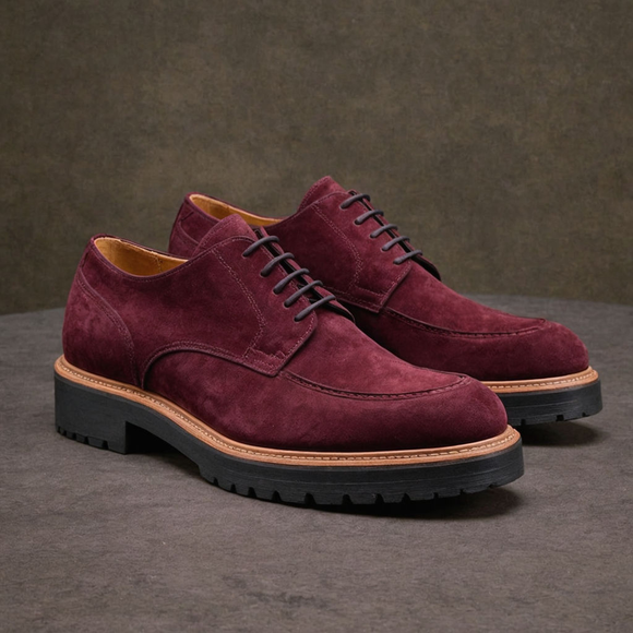 Burgundy Suede Leather Orion Chunky Derby Shoes - SS23