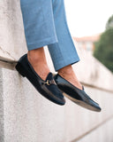 Black Leather Ignoto Buckle Monk Strap Shoe