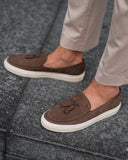 Brown Leather Maestro Loafer With White Sole