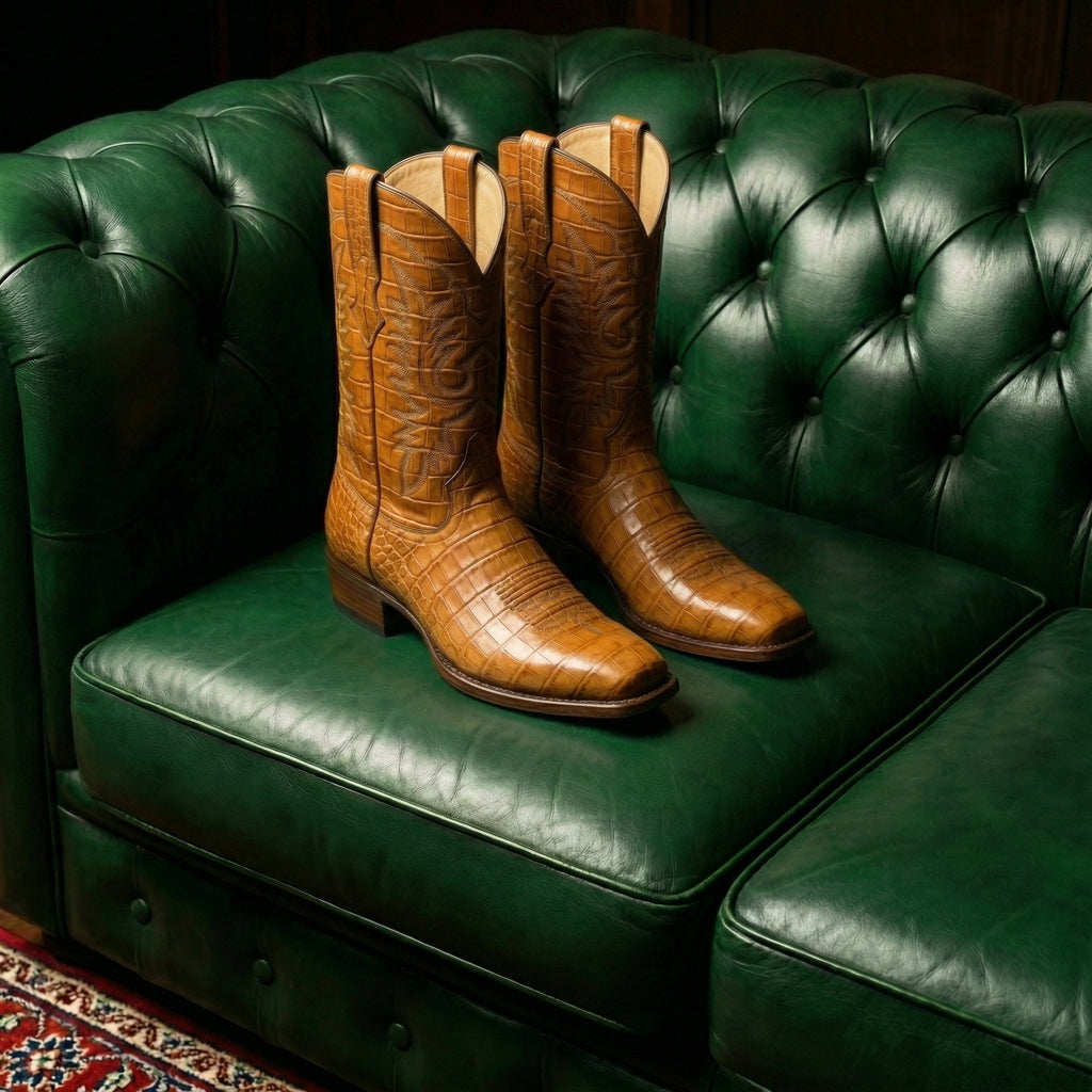 Tan Croc Print Leather Lucente Cowboy Boot