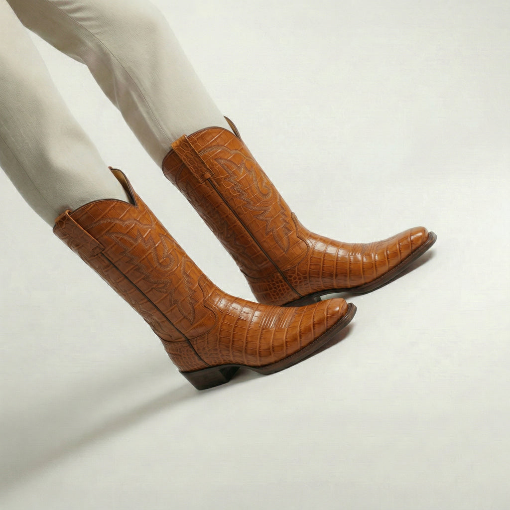 Tan Croc Print Leather Lucente Cowboy Boot
