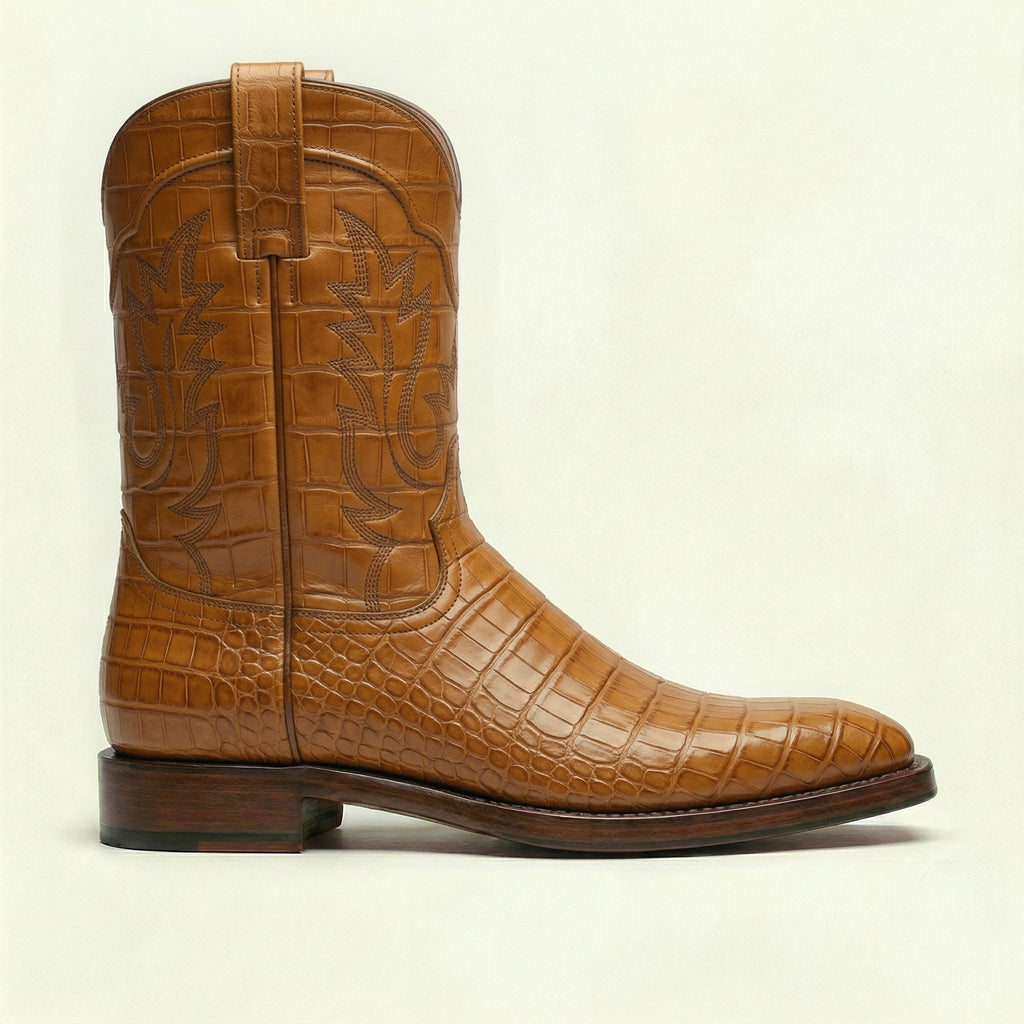 Tan Croc Print Leather Lucente Cowboy Boot