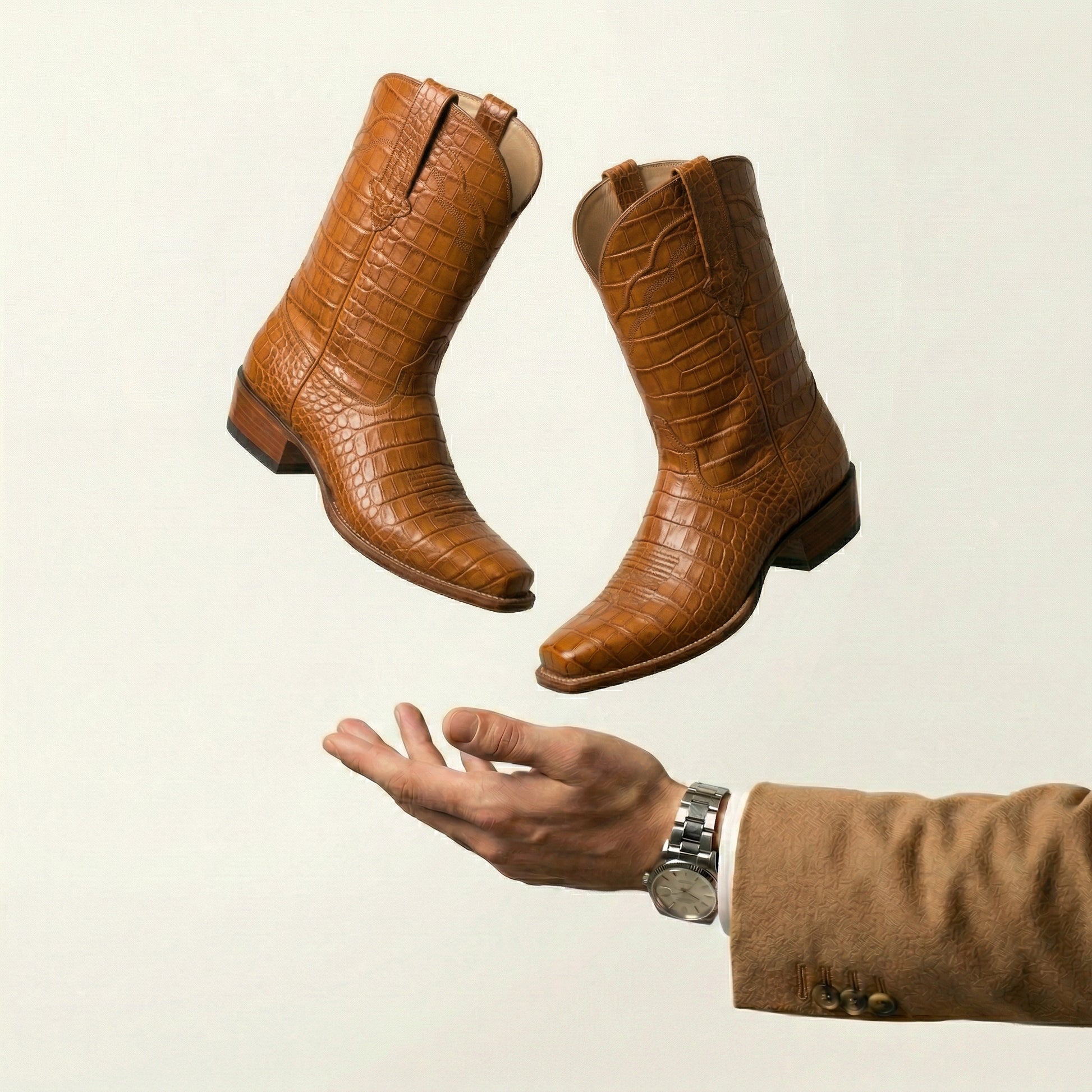 Tan Croc Print Leather Lucente Cowboy Boot