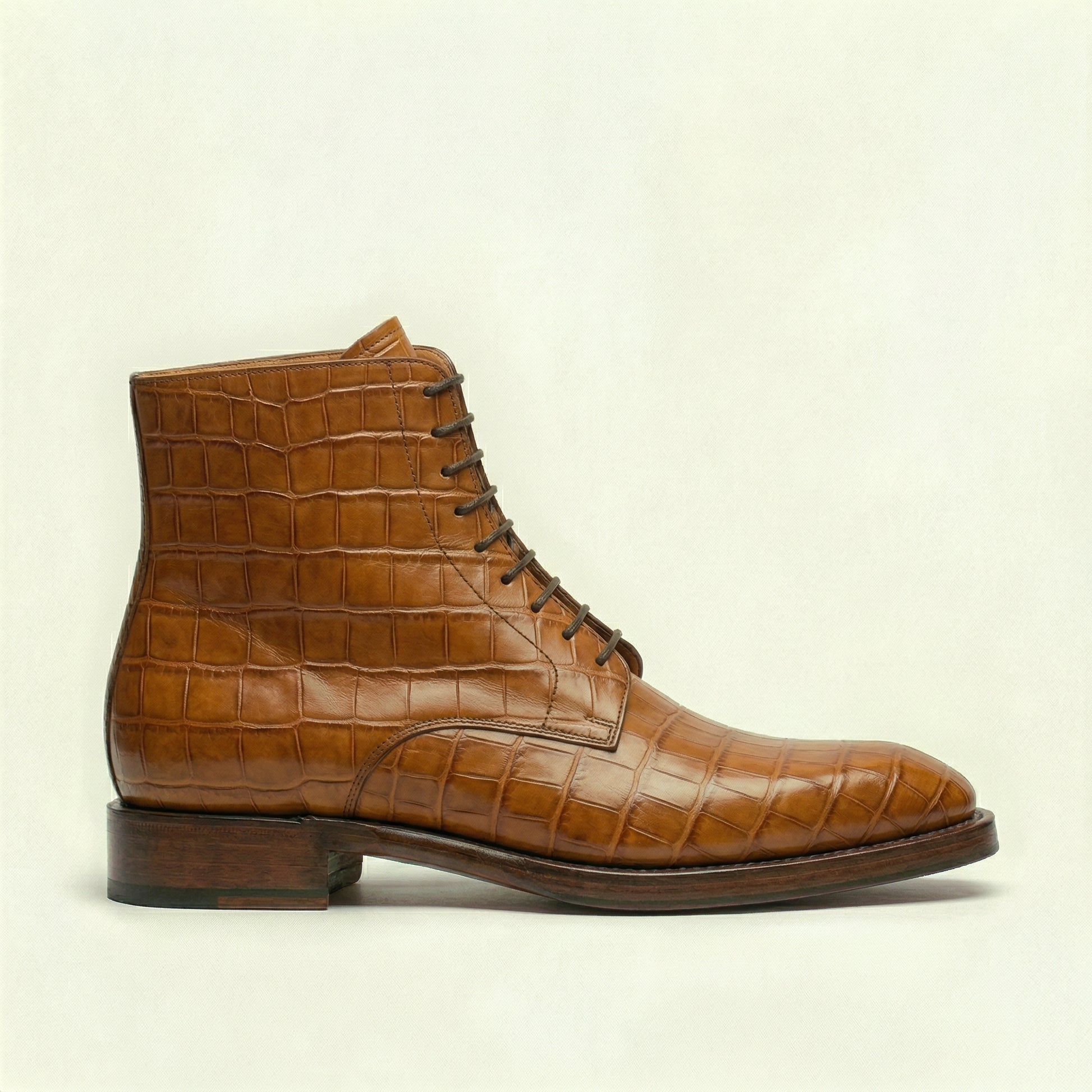 Tan Croc Print Leather Lucente Derby Boot