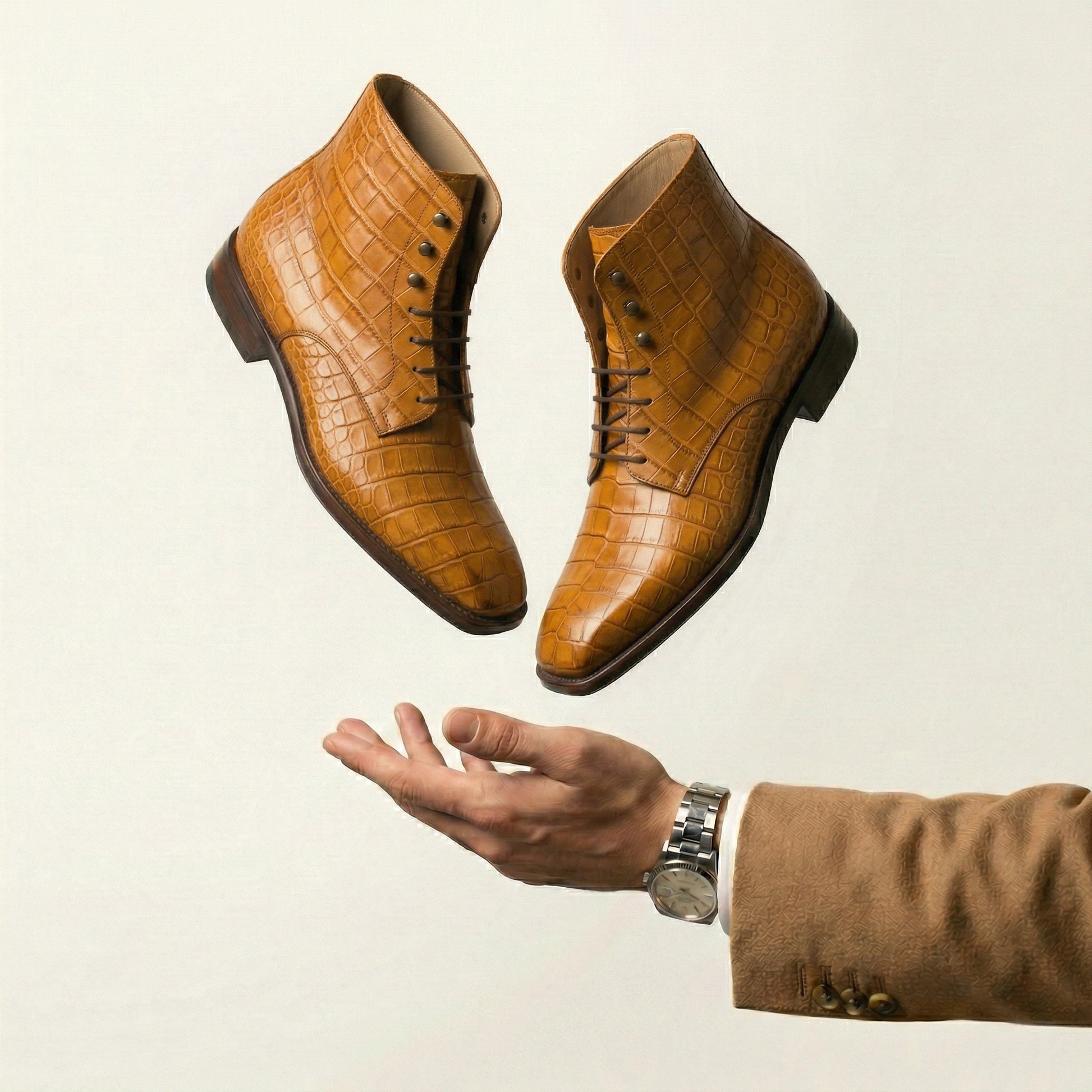 Tan Croc Print Leather Lucente Derby Boot