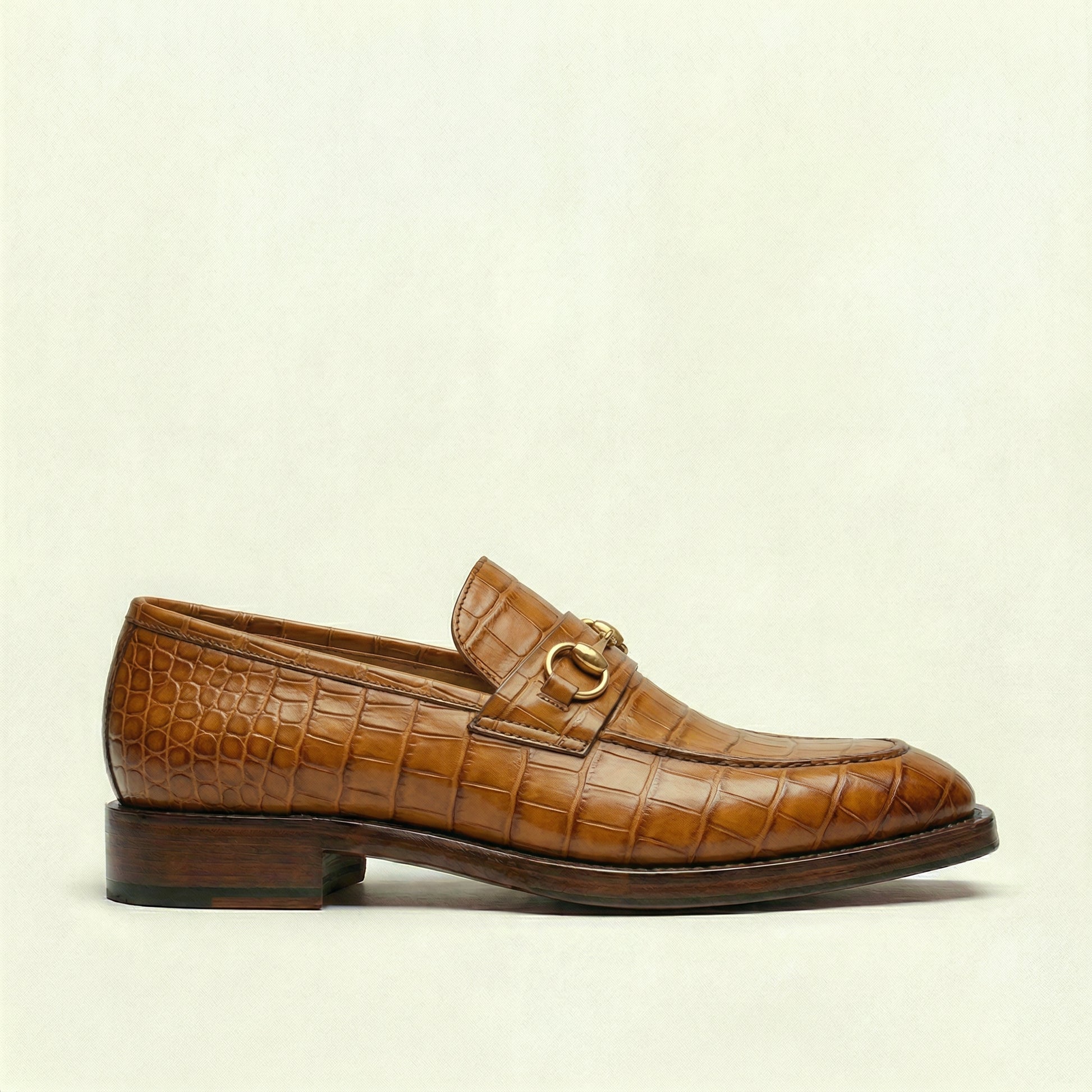 Tan Croc Print Leather Lucente Horse Bit Loafer
