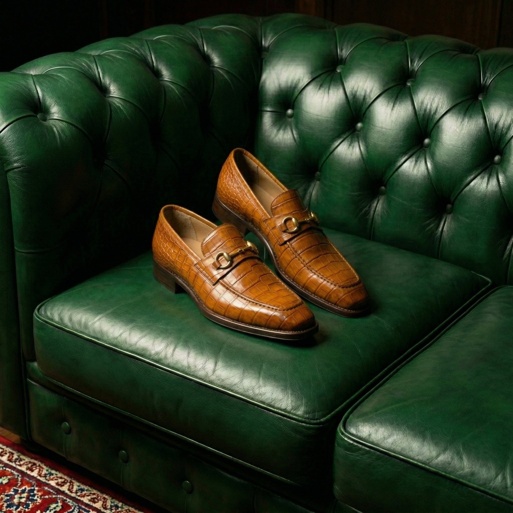 Tan Croc Print Leather Lucente Horse Bit Loafer
