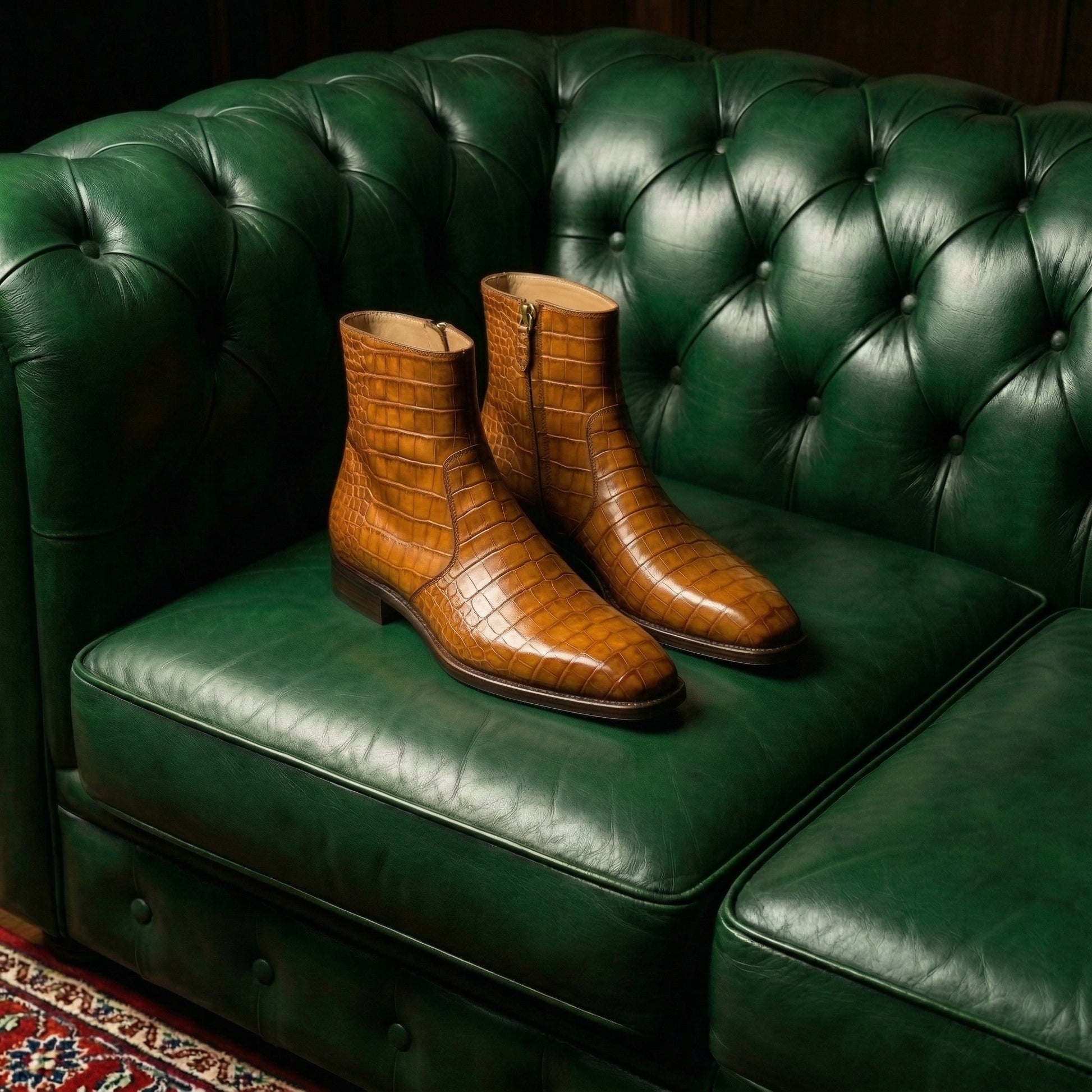 Tan Croc Print Leather Lucente Zipper Boots