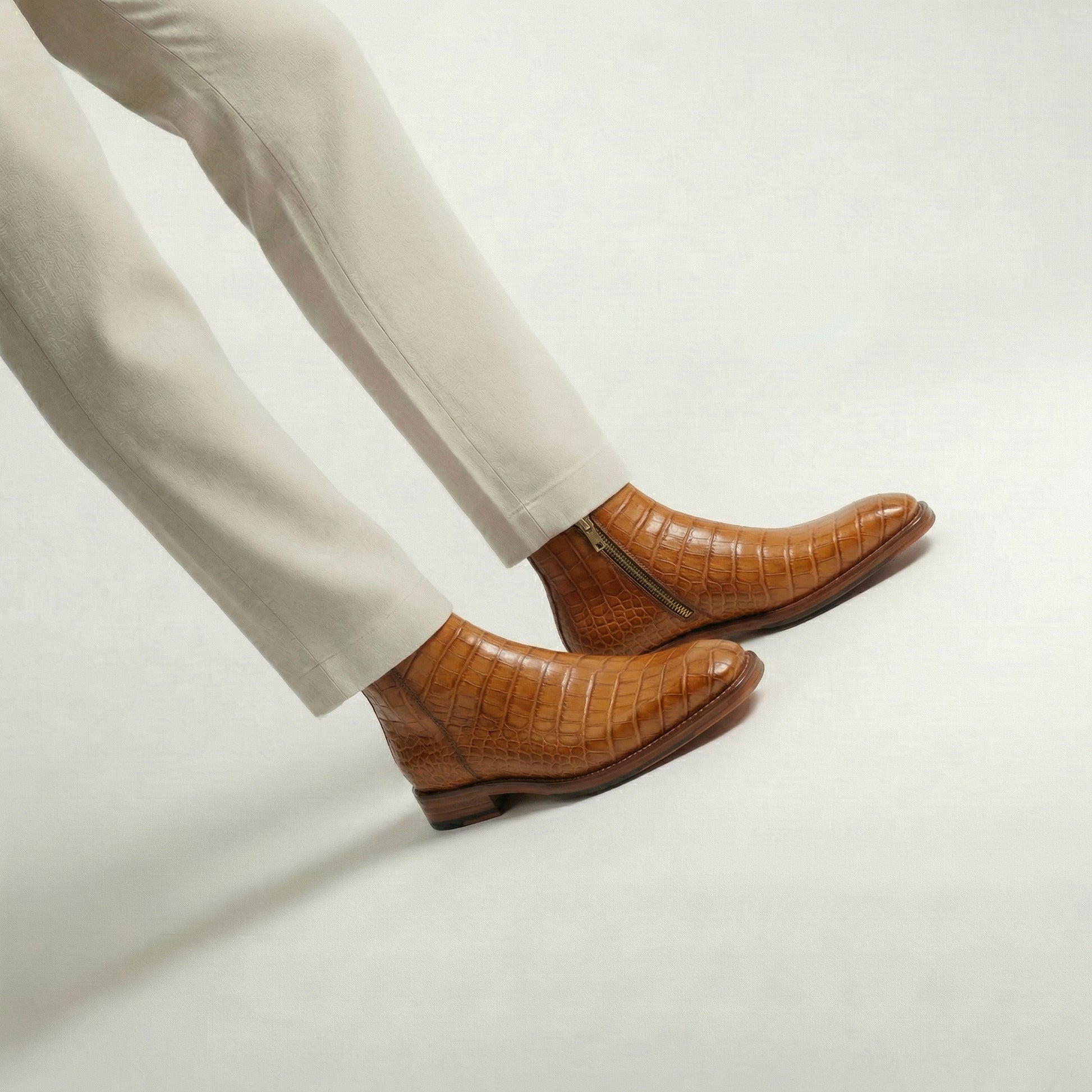 Tan Croc Print Leather Lucente Zipper Boots
