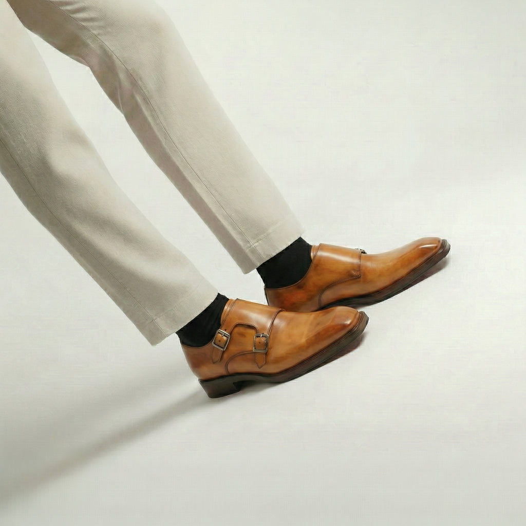 Tan Leather Lucente Double Monk Strap Shoe