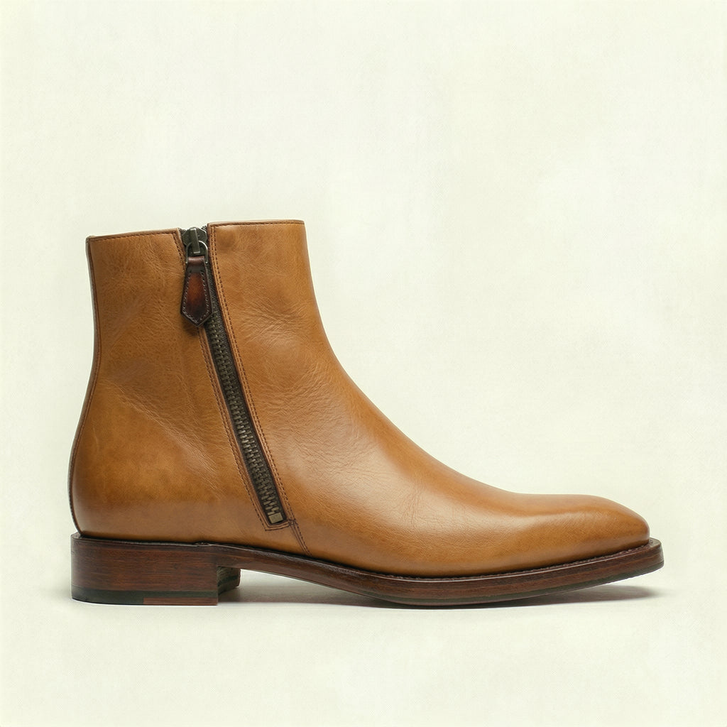 Tan Leather Lucente Zipper Boots