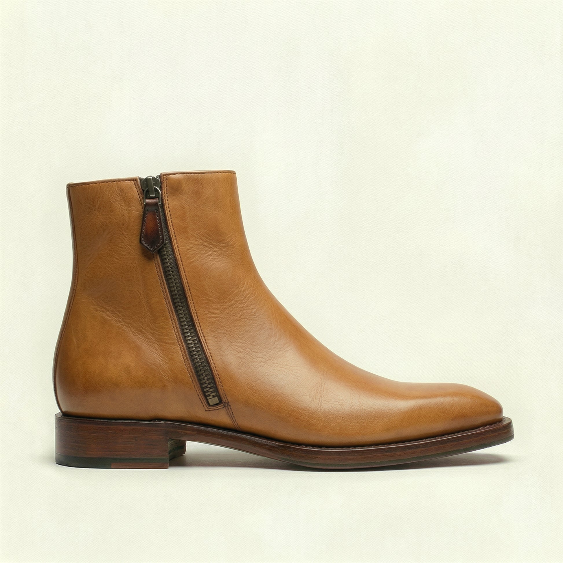 Tan Leather Lucente Zipper Boots