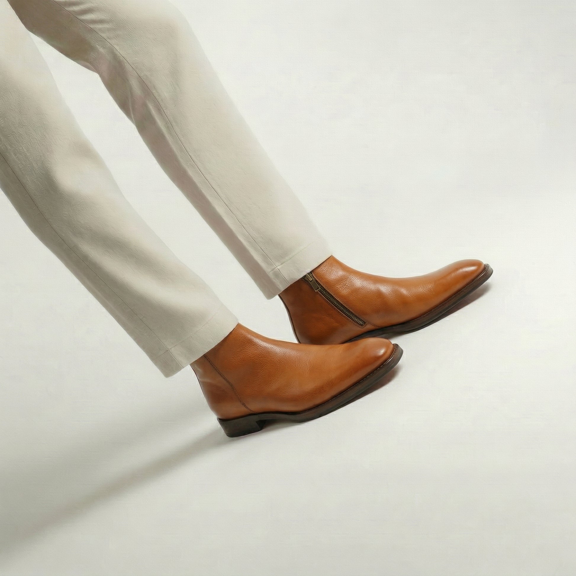 Tan Leather Lucente Zipper Boots