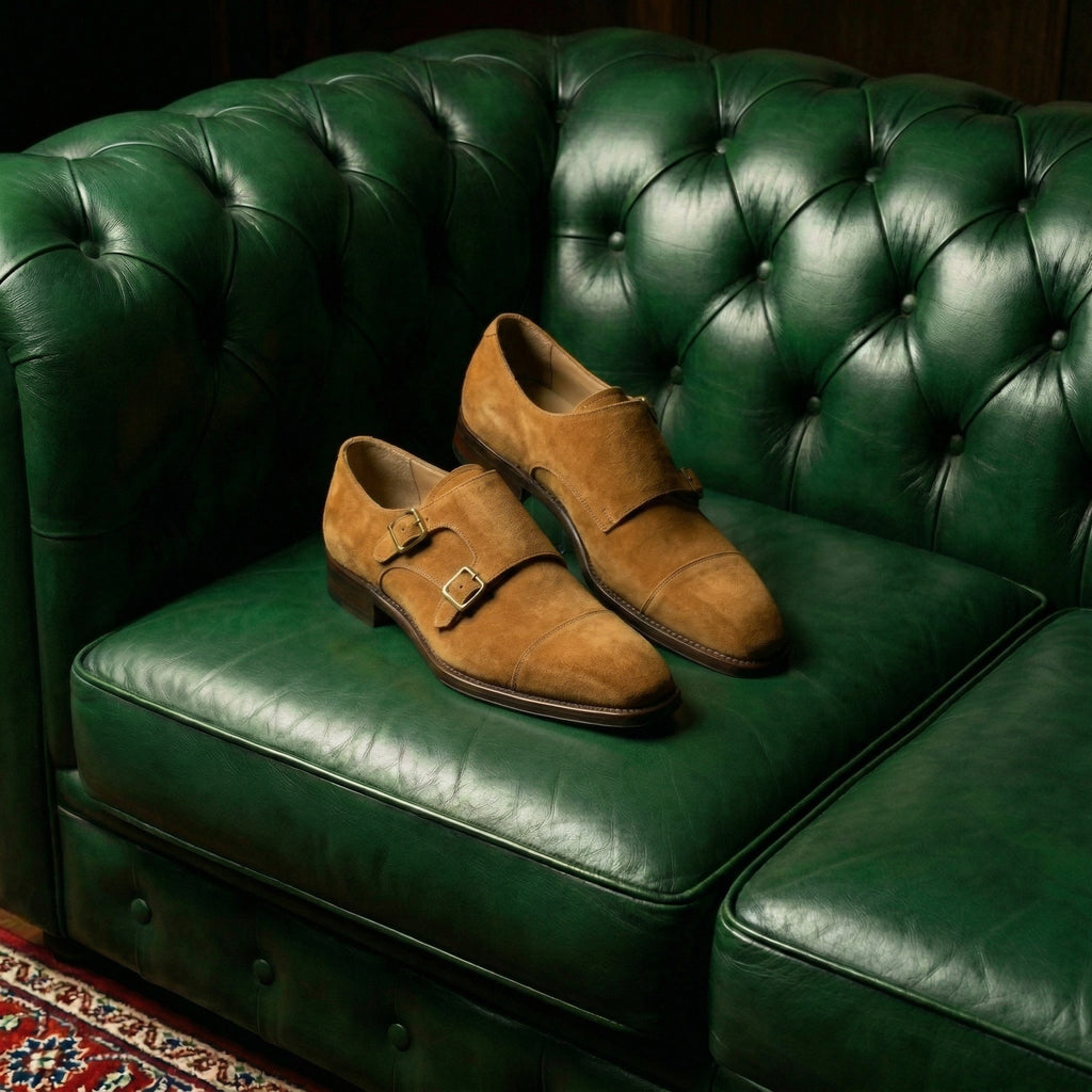 Tan Suede Lucente Double Monk Strap Shoe