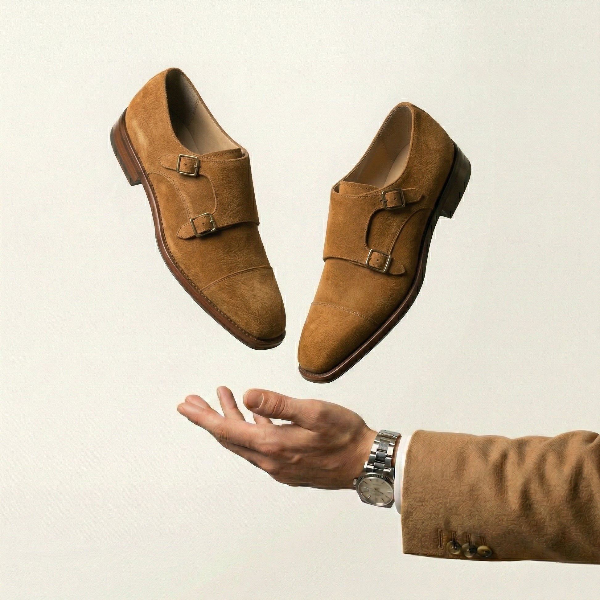 Tan Suede Lucente Double Monk Strap Shoe