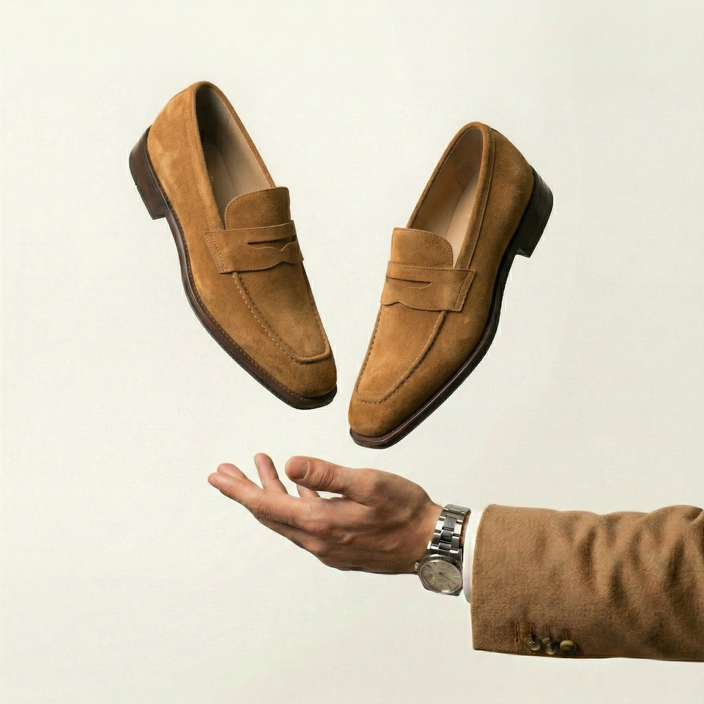 Tan Suede Lucente Penny Loafer Shoes