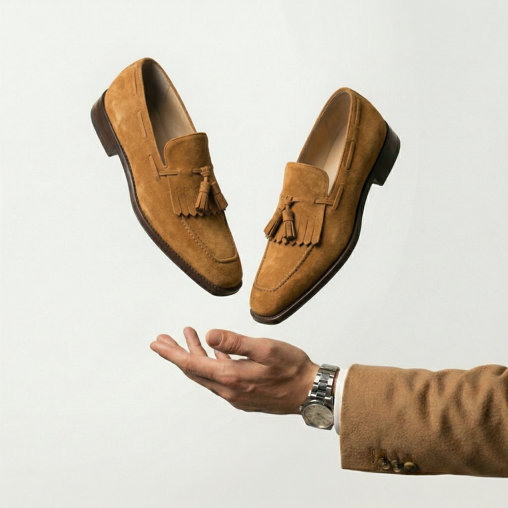 Tan Suede Lucente Tassel Loafers
