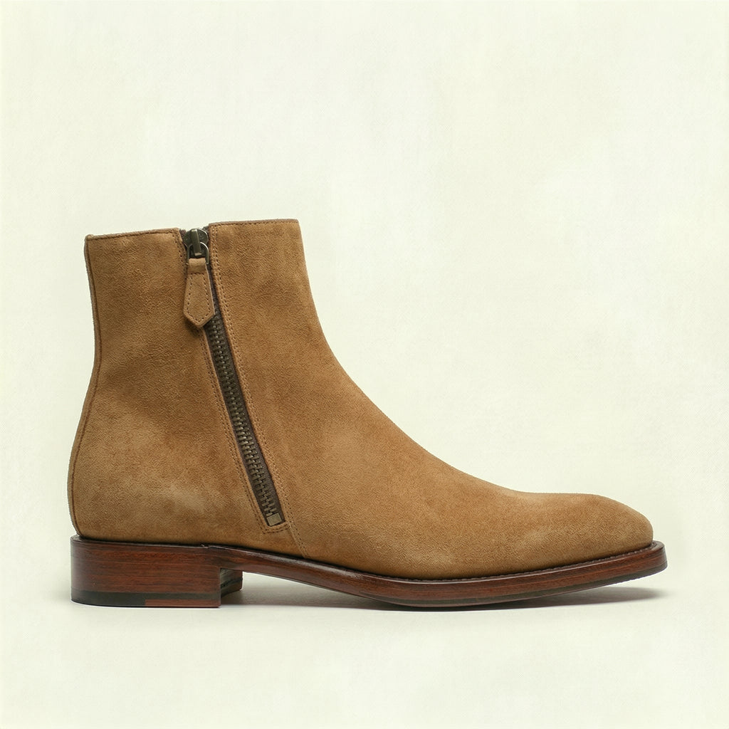 Tan Suede Lucente Zipper Boots