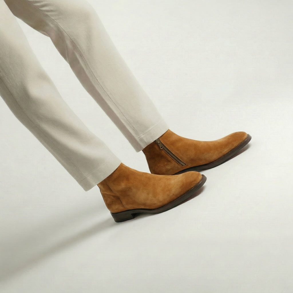 Tan Suede Lucente Zipper Boots