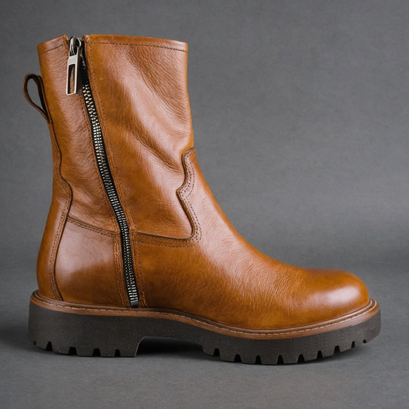 Tan Leather Massimiliano With Thick Sole Zipper Boots