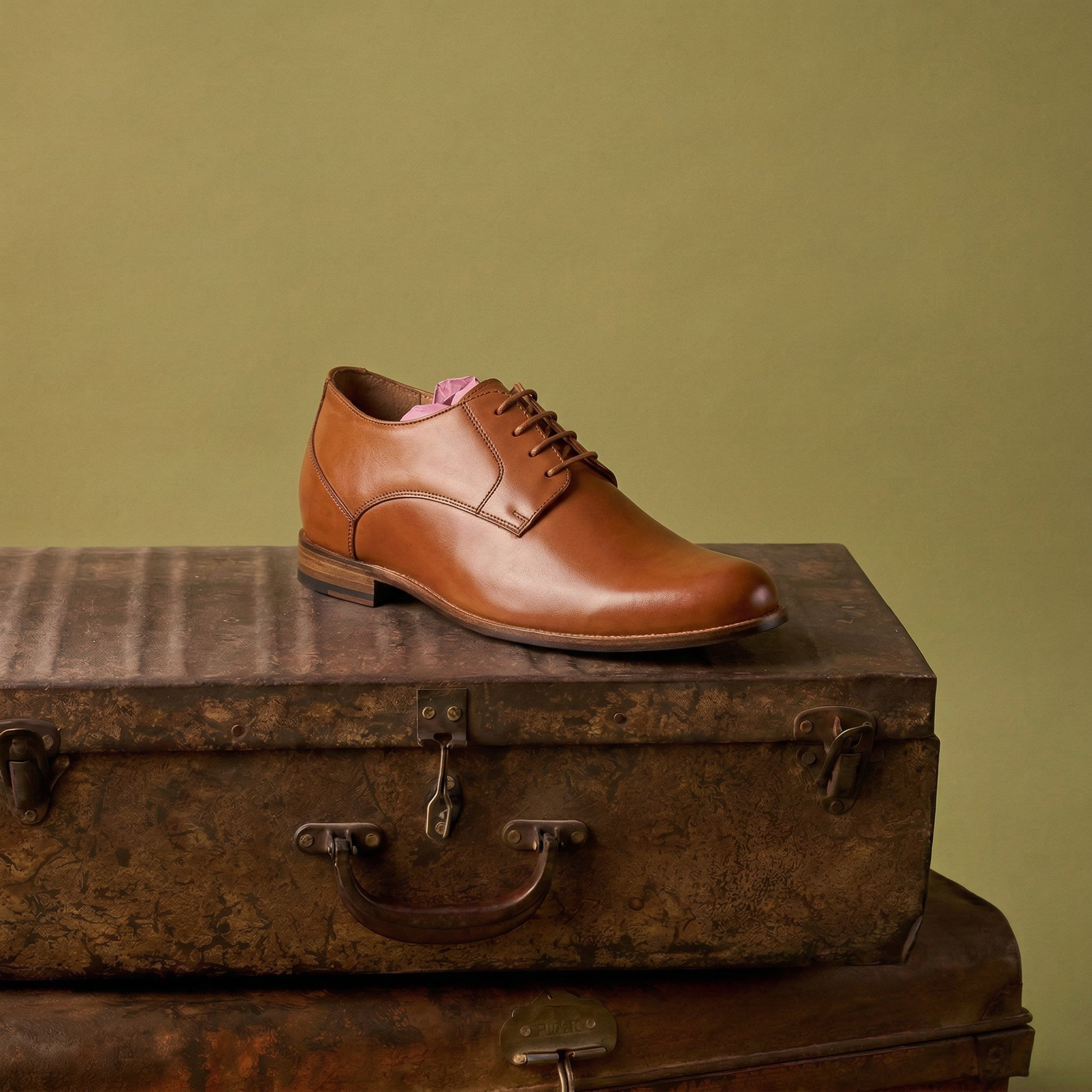 Height Increasing Tan Leather Conglet Chunky Derby Shoes