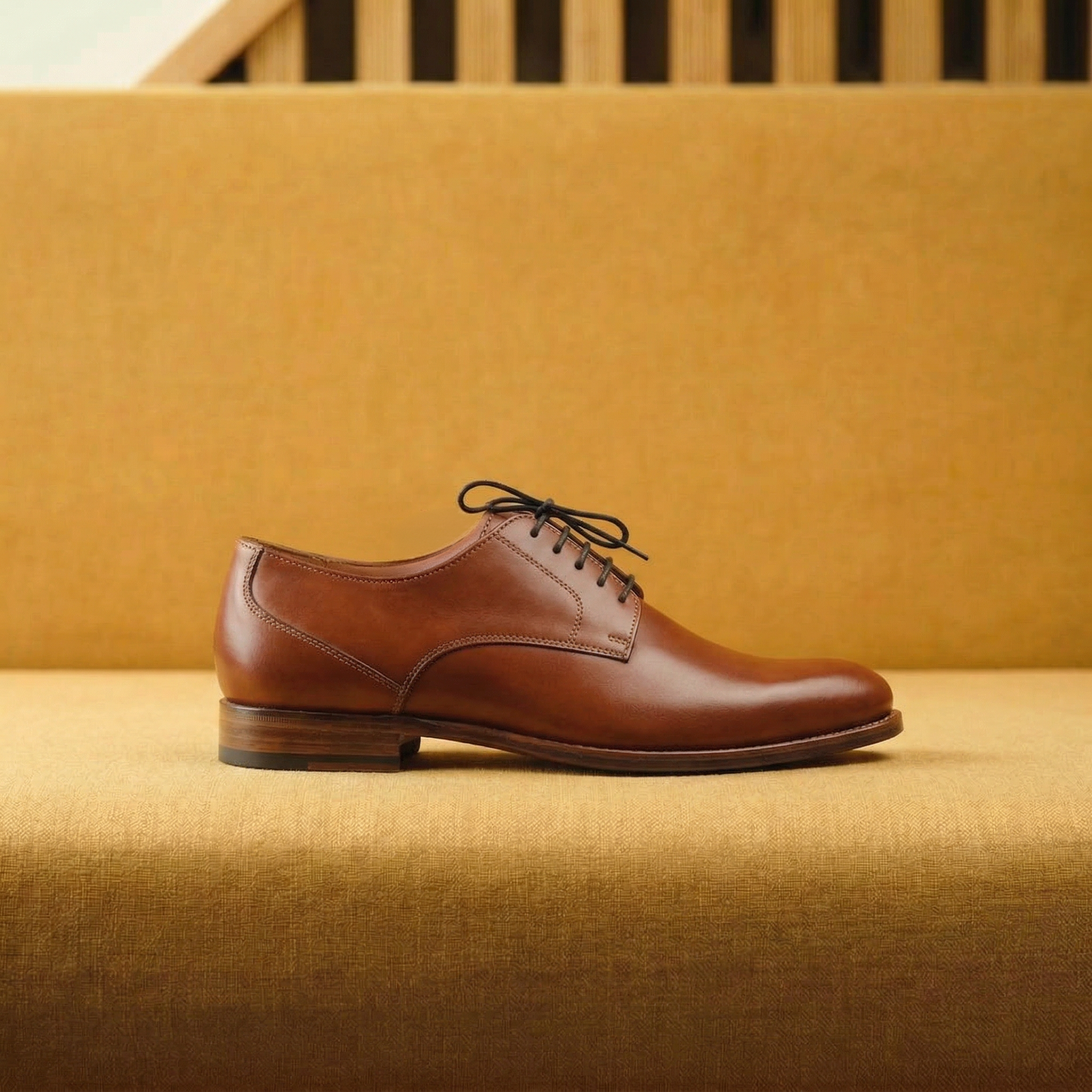 Height Increasing Tan Leather Conglet Chunky Derby Shoes