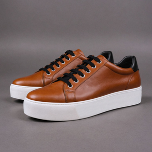 Tan Leather Diletto With Thick White Sole Sneakers