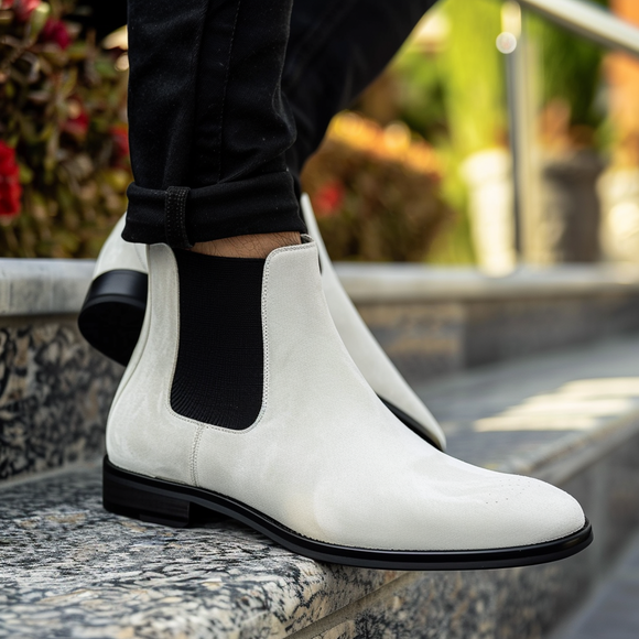 White Suede Leather Amelio Chelsea Boots – Costoso Italiano