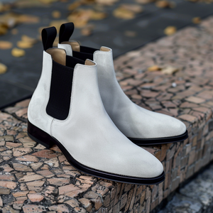 White Suede Leather Amintore Chelsea Boots