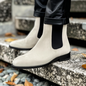 White Suede Leather Ammirato Chelsea Boots