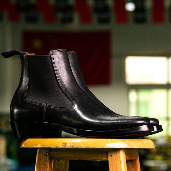 Black Leather Cityscape Swagger Slip On Chelsea Boots