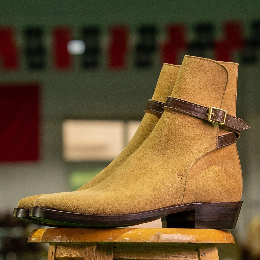 Beige Suede Leather Camel Chic Slip On Jodhpur Boots - Summer 2024 Collection