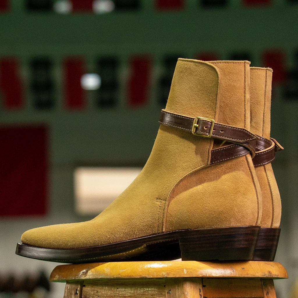 Beige Suede Leather Camel Chic Slip On Jodhpur Boots - Summer 2024 Collection