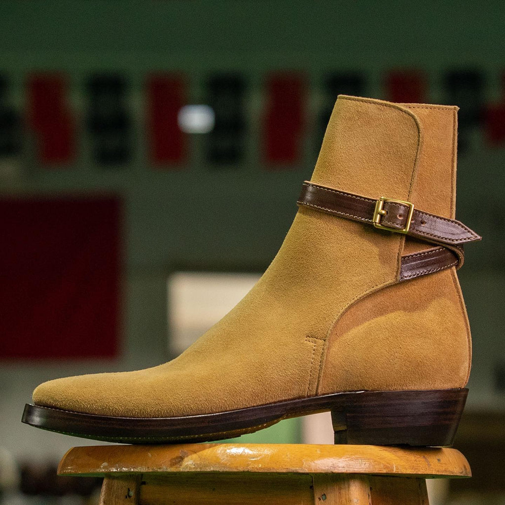 Beige Suede Leather Camel Chic Slip On Jodhpur Boots - Summer 2024 Collection