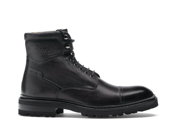 Height Increasing Black Leather Travis Chunky Hiking Toe Cap Derby Boots