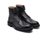 Height Increasing Black Leather Travis Chunky Hiking Toe Cap Derby Boots