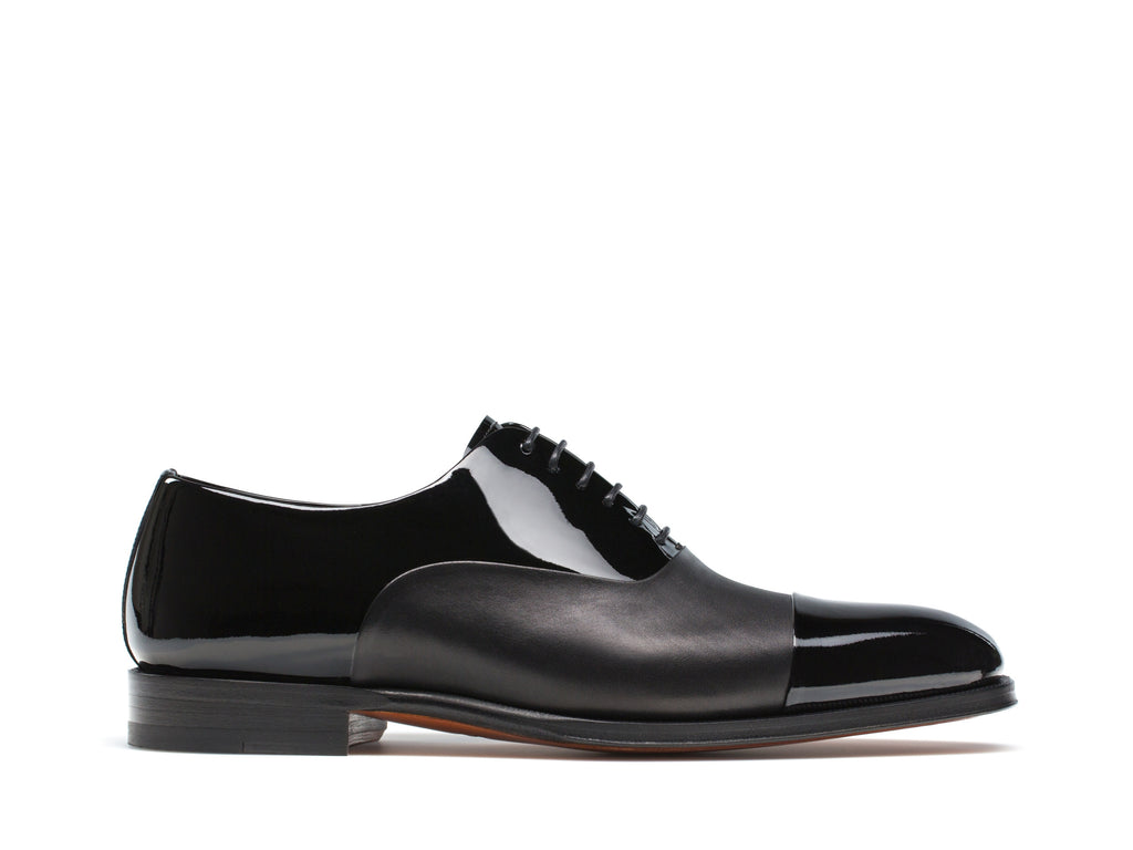 Black Patent Leather Laga Toe Cap Lace Up Oxfords