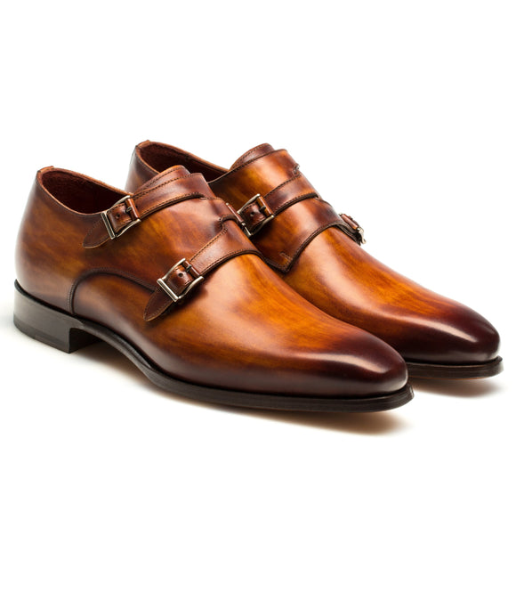 Flat Feet Shoes - Brown Leather Leminst Monk Strap Shoes with Arch Support